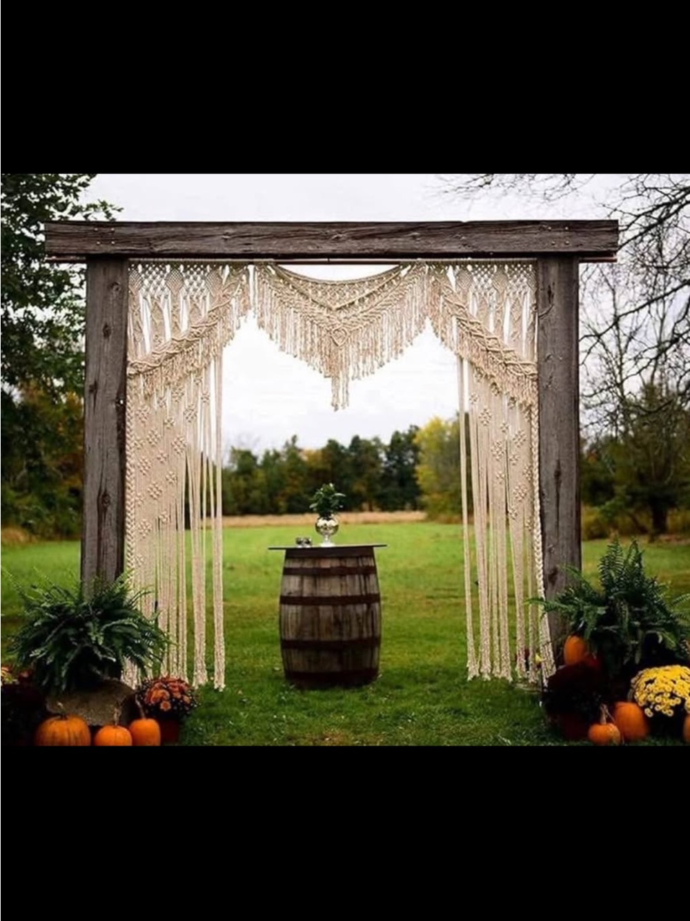 Boho Macramé Wedding Backdrop - Cream Cotton Fringe Curtain